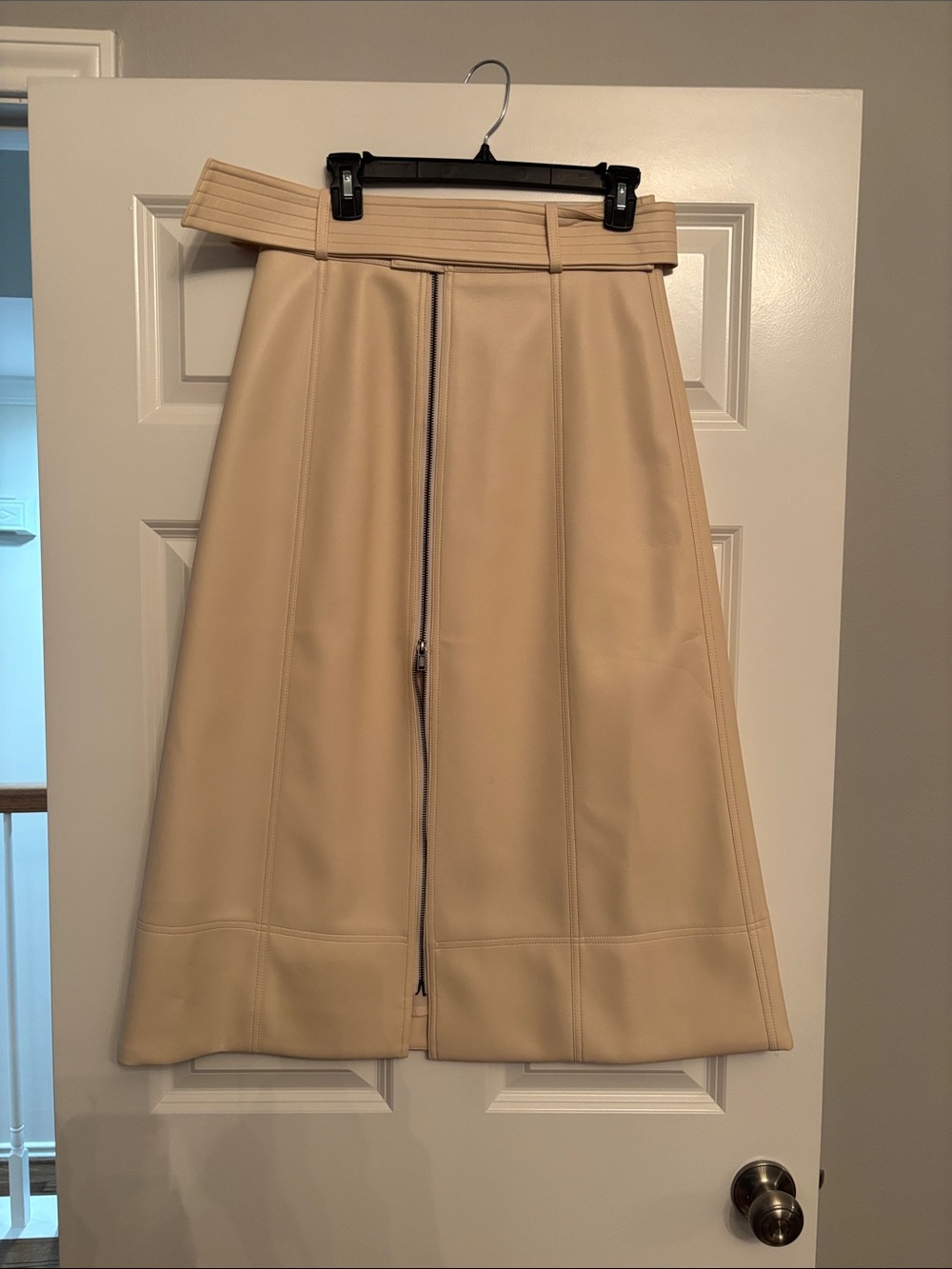Marie Oliver Beige A-Line Midi Skirt with Front Zip